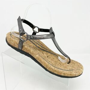 Aetrex Women's Silver Metallic Thong Slingback Sandals Cork Footbed Size 10.5-11